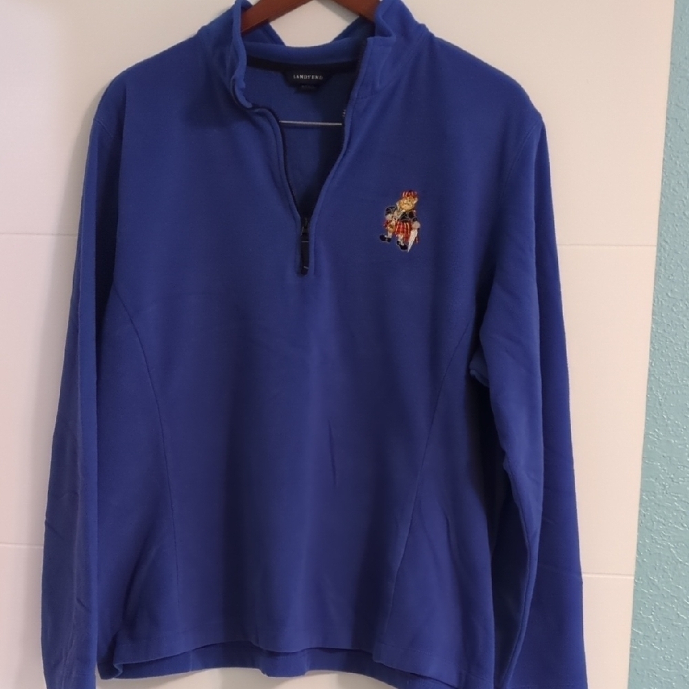 Lands' End Blue Terma Check Cozy Soft Quarter-Zip Pullover Cozy Chic XL 18-20